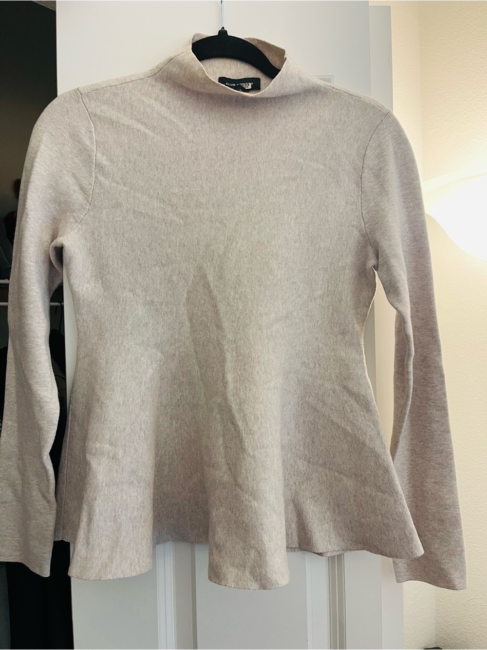 Club Monaco Beige Mock Neck Long-Sleeve Flared Hem Top